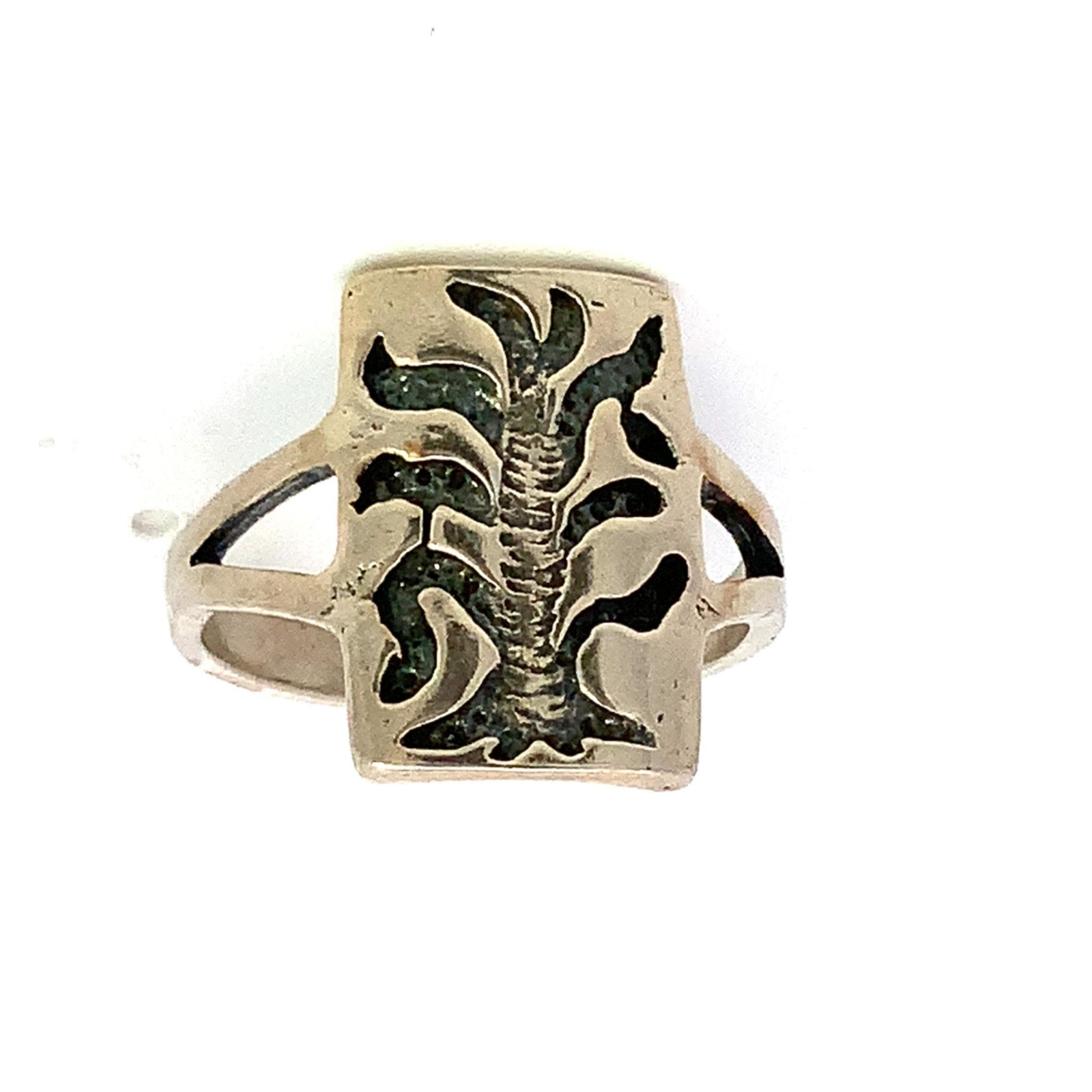 Vintage Sterling Silver Signed 925 Oxidized Carved Botanical Plant Ring sz 7 1/4