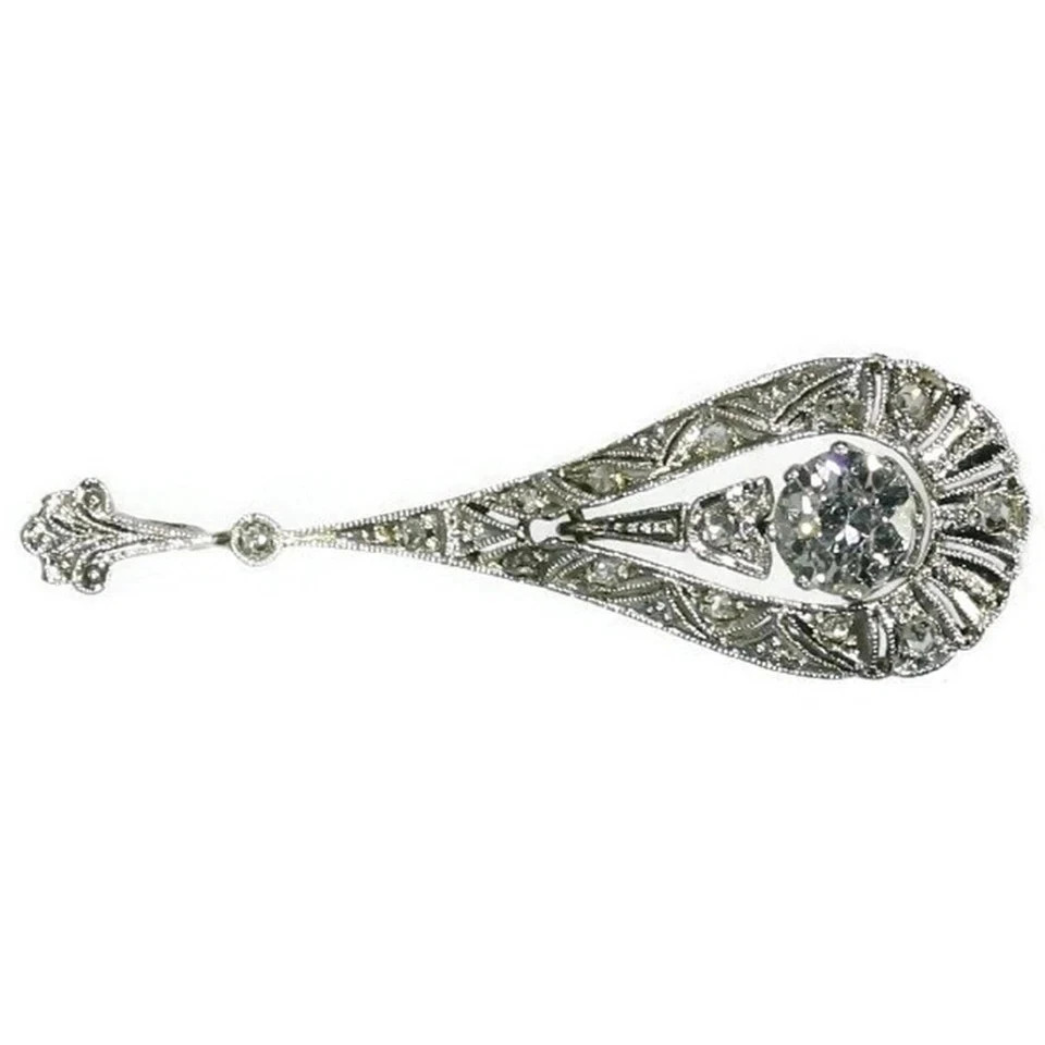 2Ct Art Deco Style Lab Created Diamond Engagement Gift 14K White Gold FN Pendant