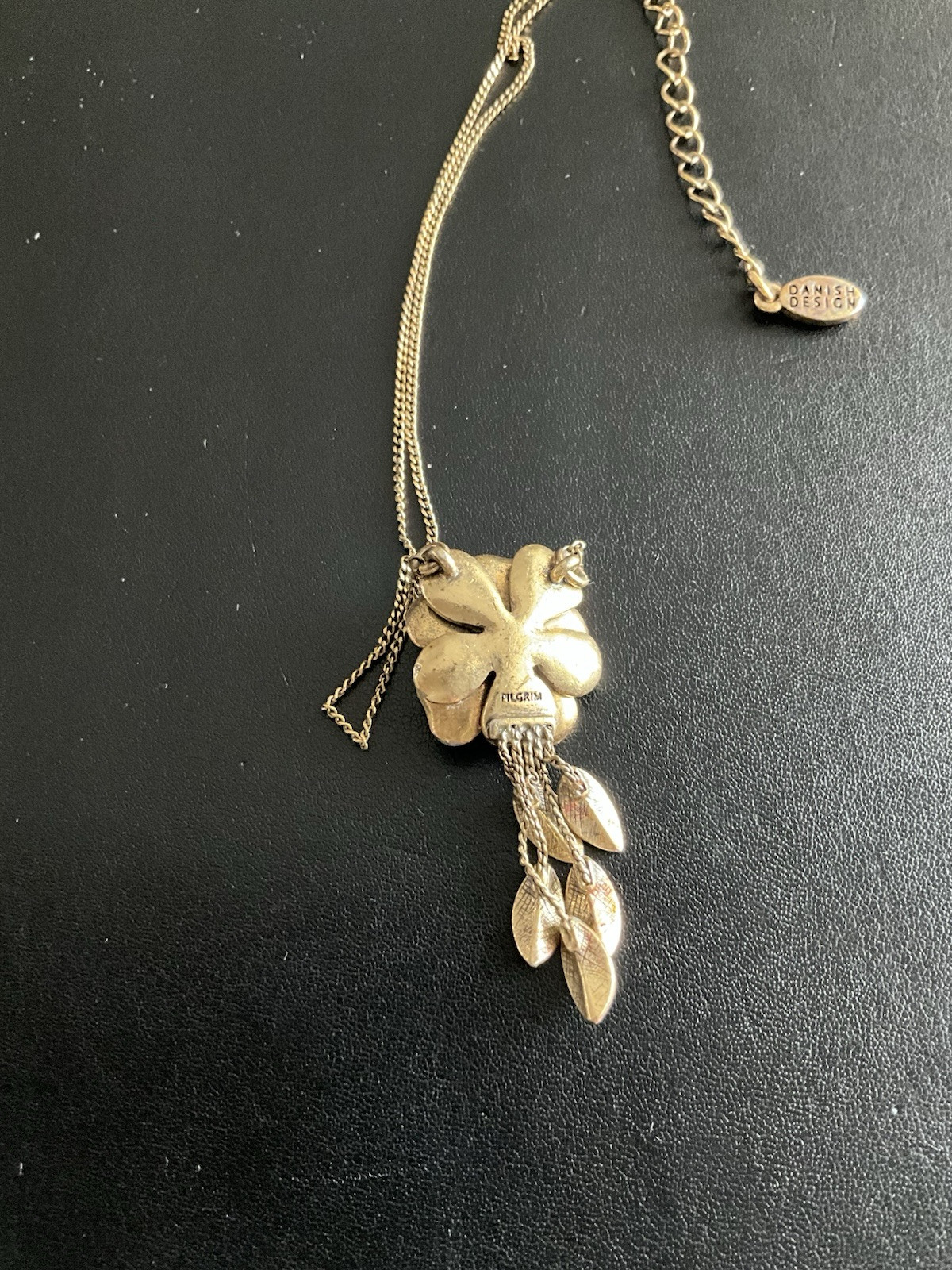 Double Signed Pilgrim Gold Tone Necklace With Blue Enamel Flower Rhinestone Ctr