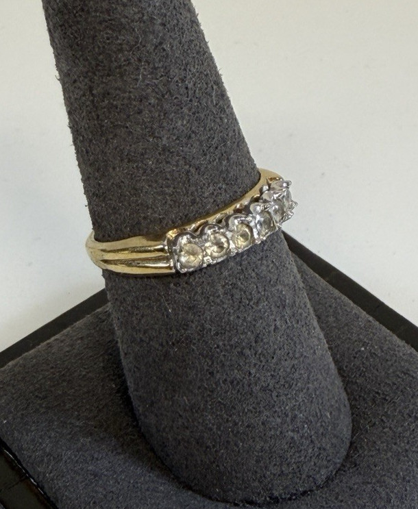 Vintage 10K Gold Filled Sterling Silver Clear Rhinestone Sz 7.75 Ring 2.77g