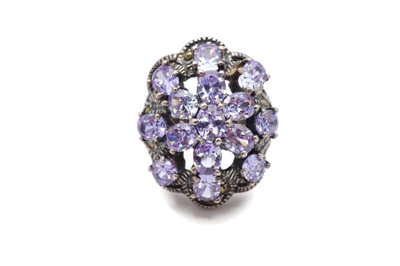 Vintage Sterling Silver 925 Marcasite CZ Ring Size 5