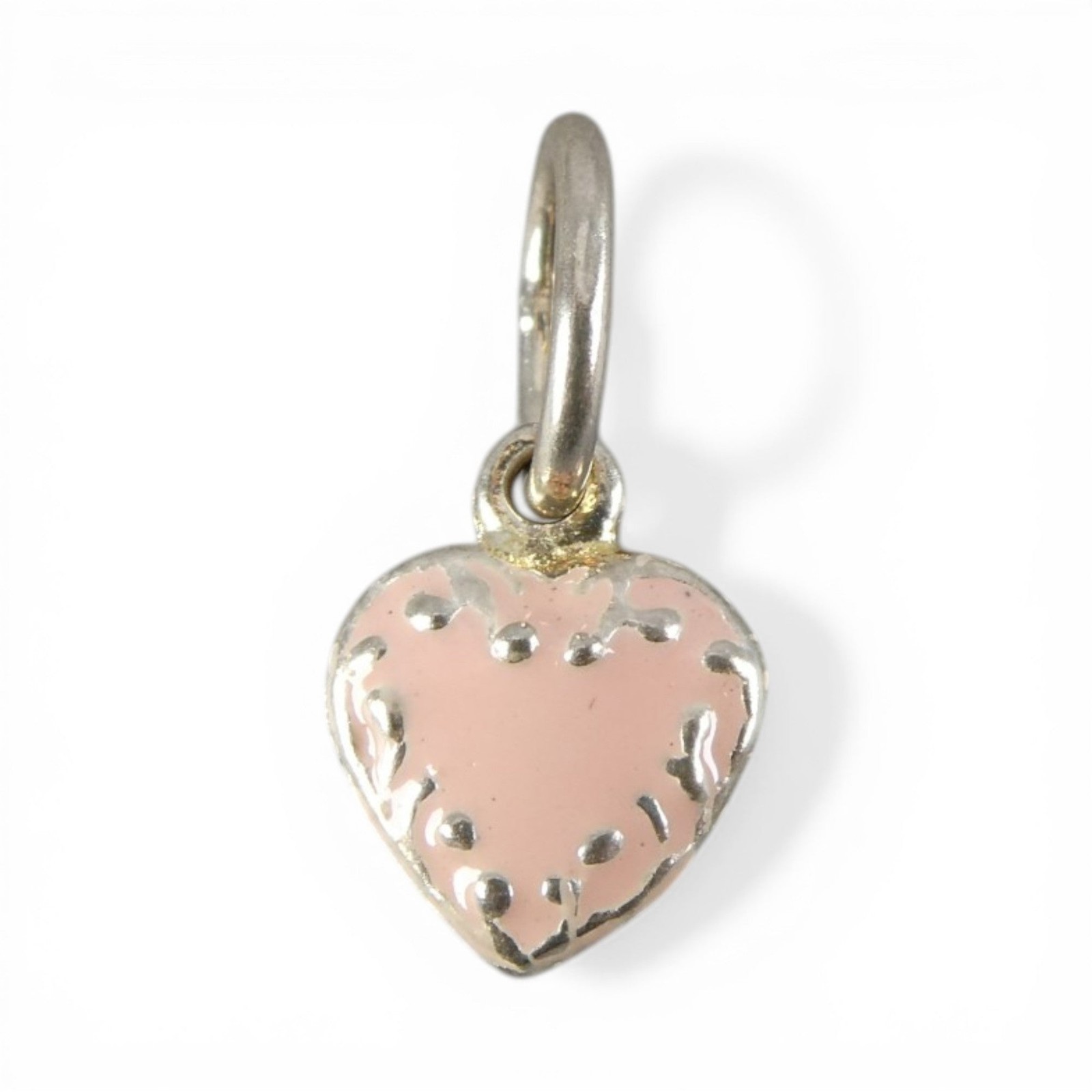 Tiny Sterling Silver Pink Scroll Heart Charm for Bracelet Brown County Vintage
