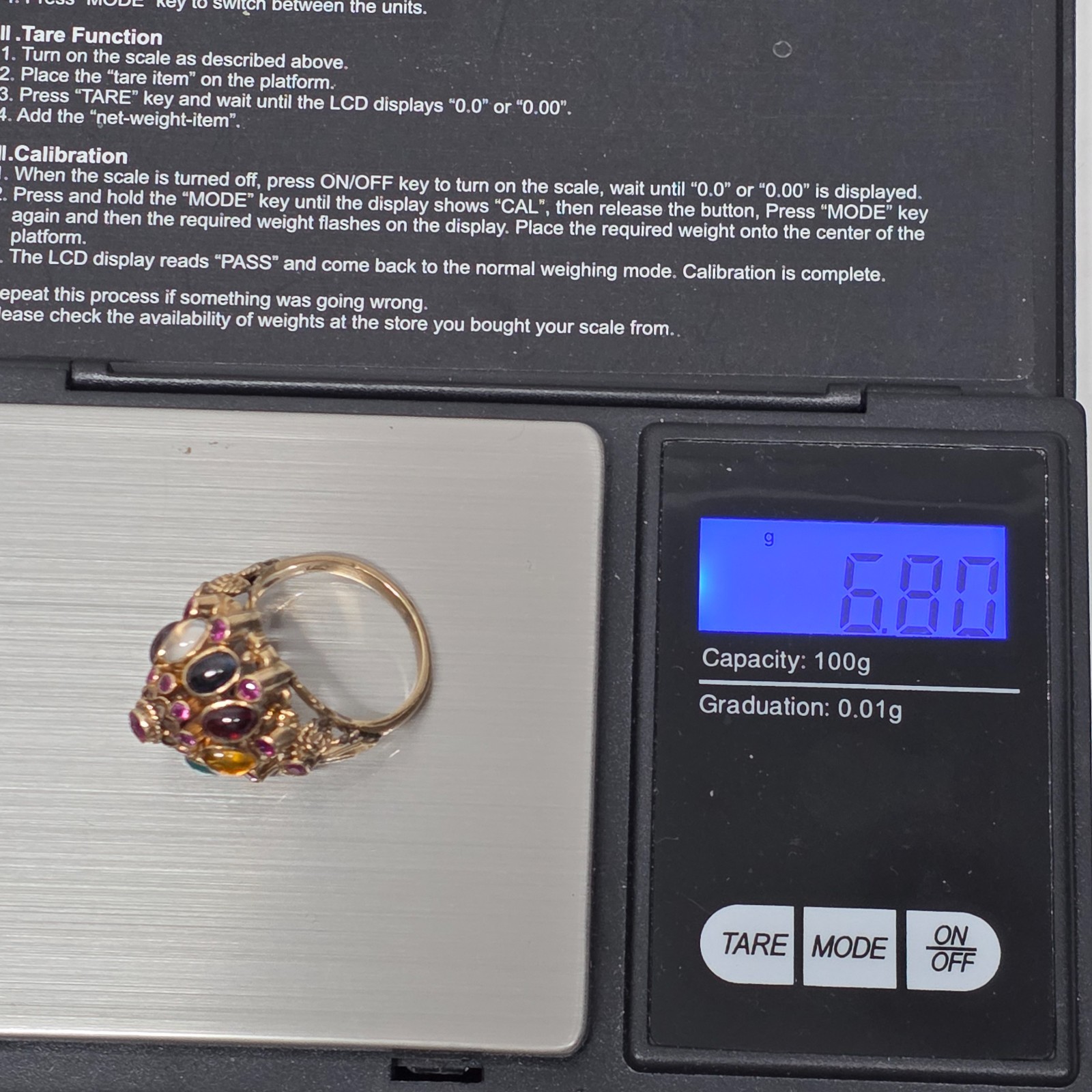Vintage Thai Princess Harem Ring 18K Gold Multi Gem Cabochon 6.8g Sz 7.75