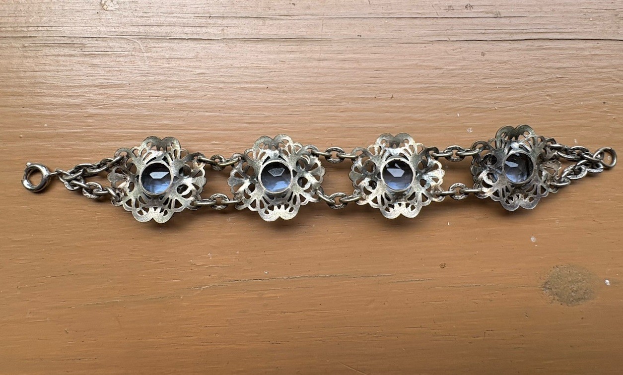 Blue Czech Glass Antique Bracelet Rare! Beautiful Condition! Estate Jewelry