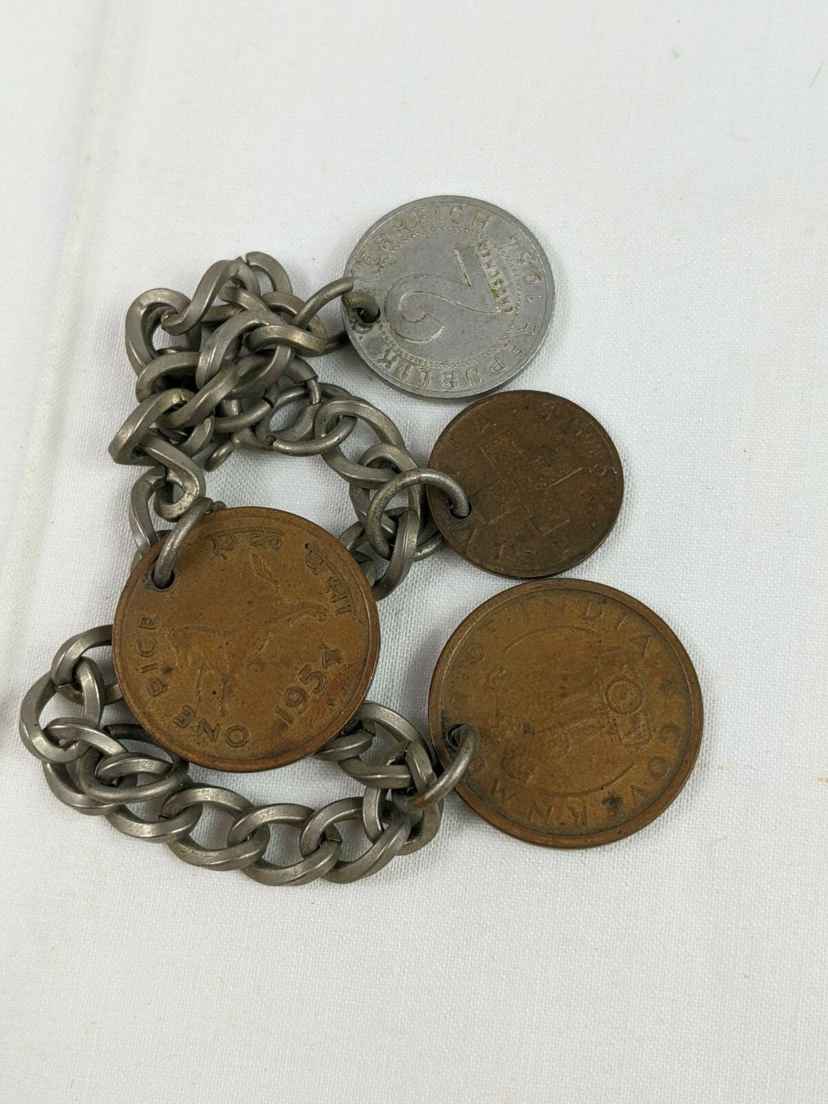 Retro Coins Charm Bracelet Coins from Around the World 4 Coins Jewelry Prop