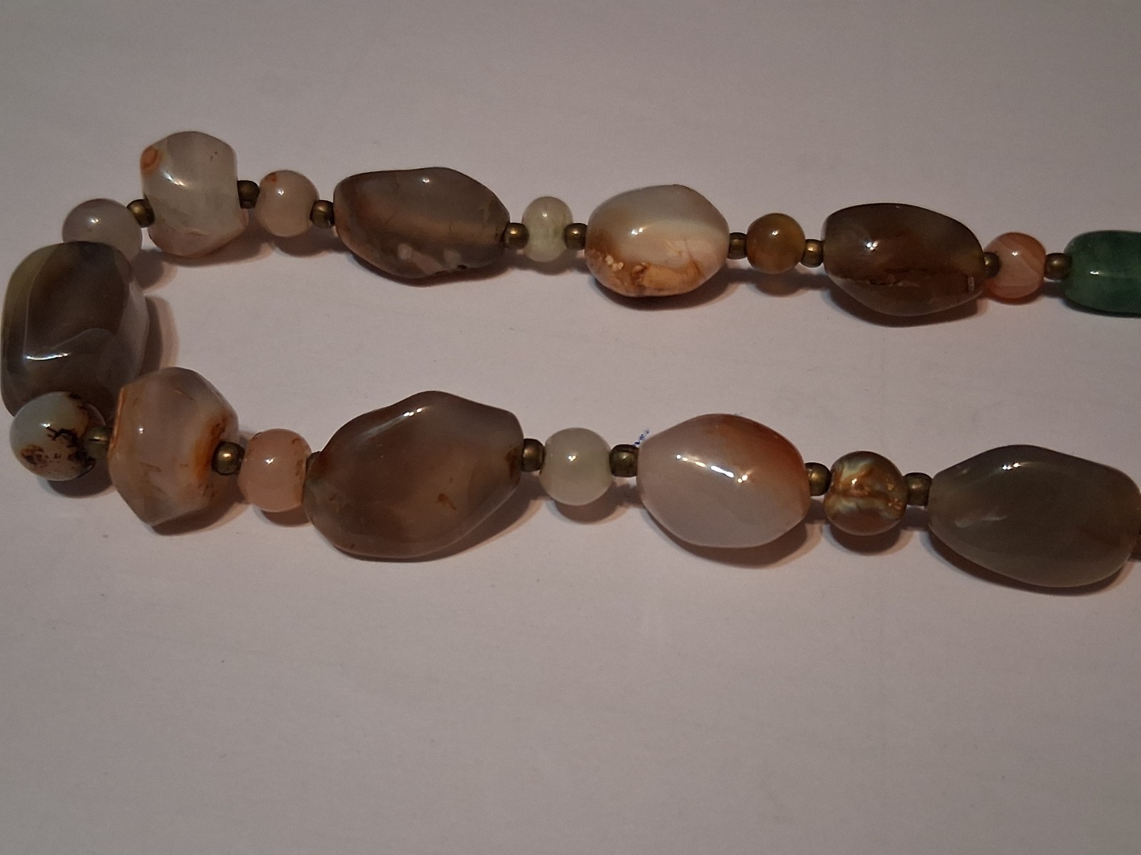 Vintage 60s Beggars Bead Necklace Polished Agate Stone Heavy 34″