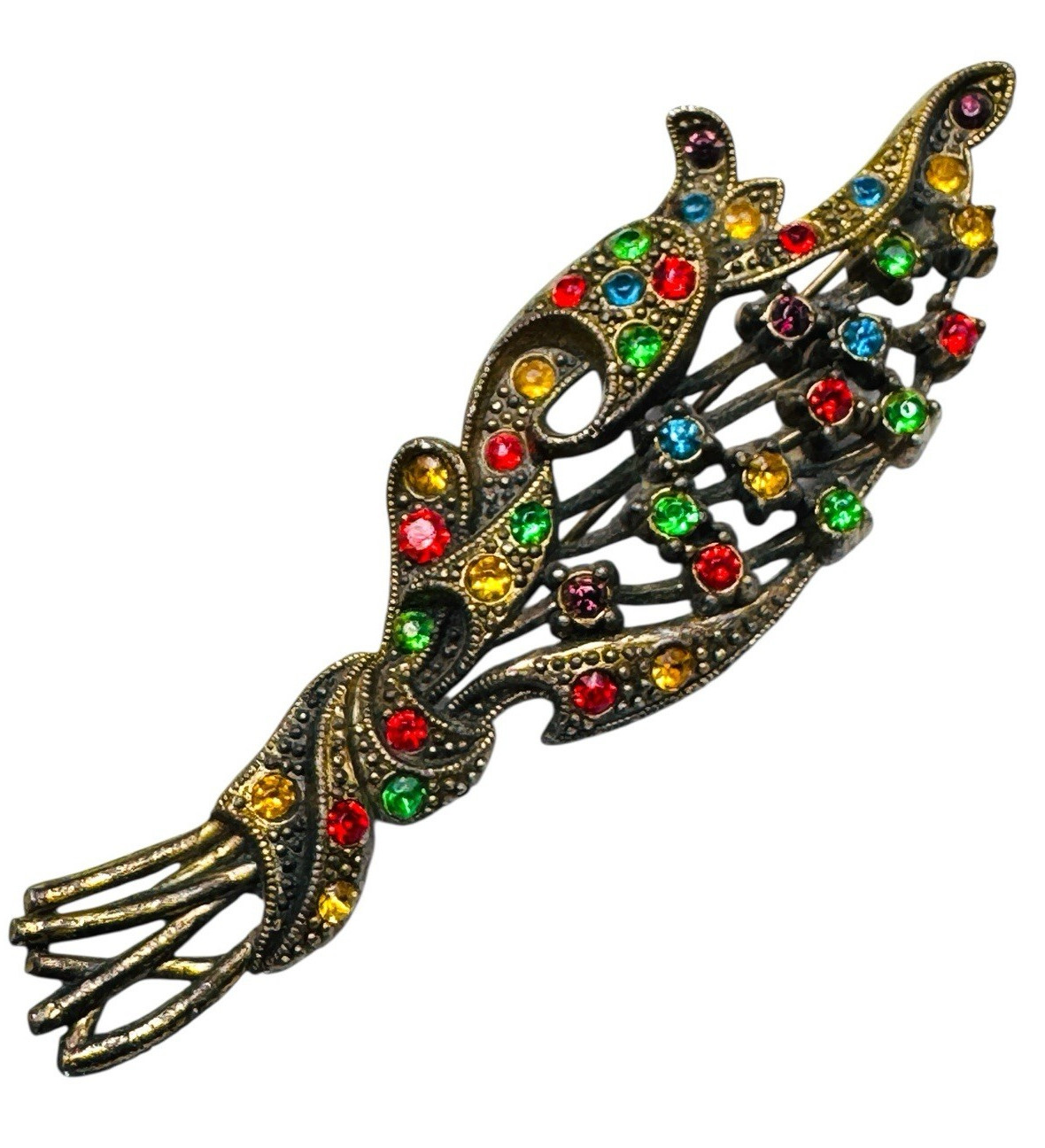 Vintage Deco Little Nemo Rhinestone Leaf Stem Brooch Pin