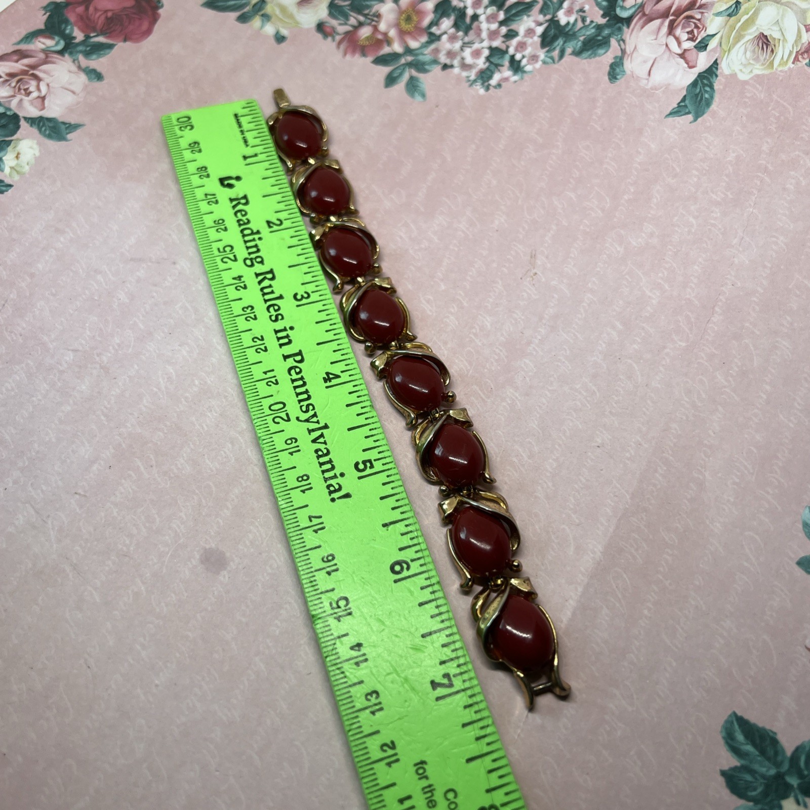 Vtg 50s Crown Trifari Caravan Red Cabochon Parure Set Bracelet Brooch Earrings
