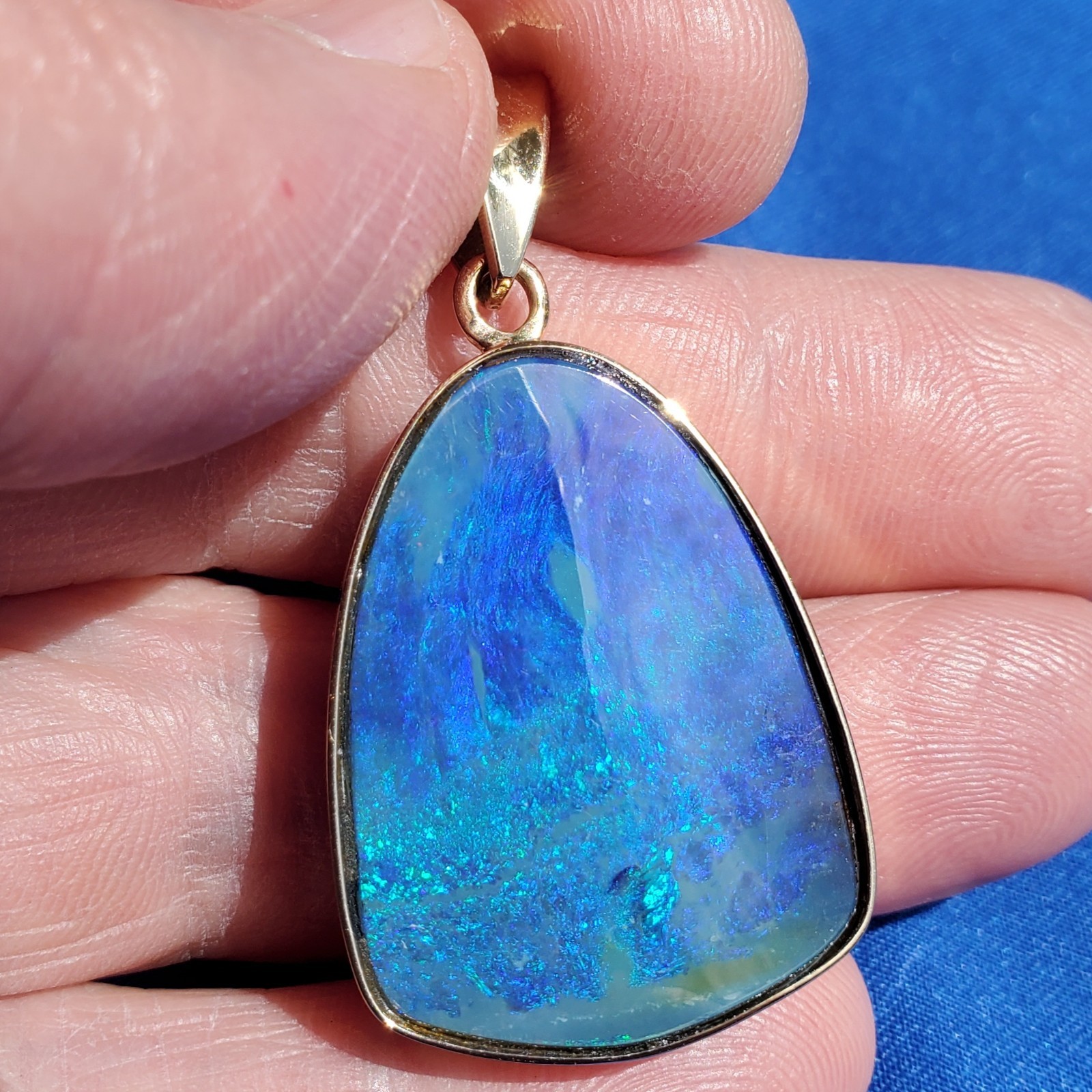 Original EARTH MINED Black Australian OPAL Bezel Set Pendant Deco SOLID 14K GOLD