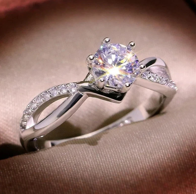 Prong Set Single Round Cut 0.52CT Moissanite 10K White Gold FN Engagement Ring