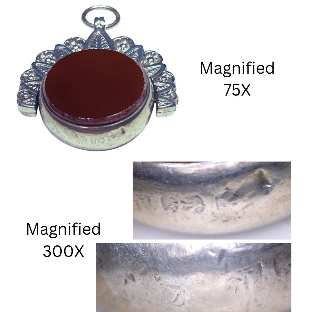 Antique 1800’s Victorian Bloodstone + Carnelian Fob Pendant *Birmingham Silver*