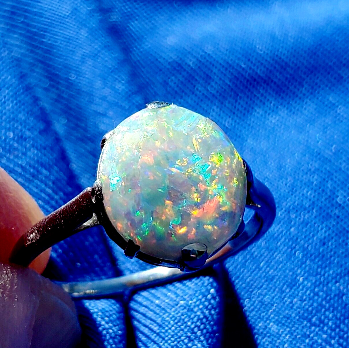 Original EARTH MINED OPAL Australian Engagement Ring Art Deco PLATINUM Solitaire