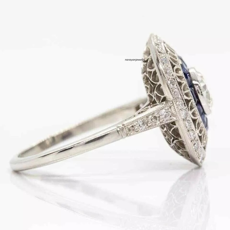 Edwardian 3Ct Lab Created Blue Sapphire Wedding Ring 14k White Gold Plated