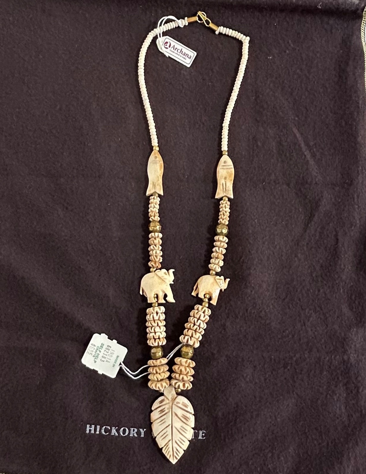 NWT Archana Hand made Vintage Chunky Elephants African Tribal Resin Necklace