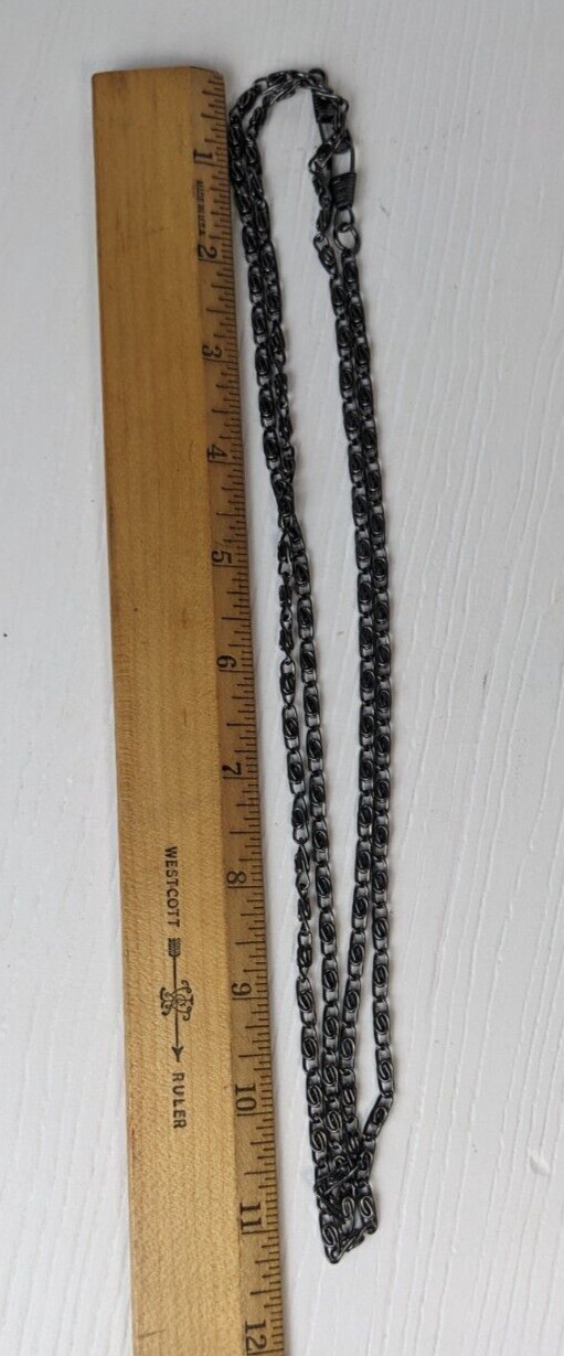 Dark grey chain necklace long vintage approx 44″