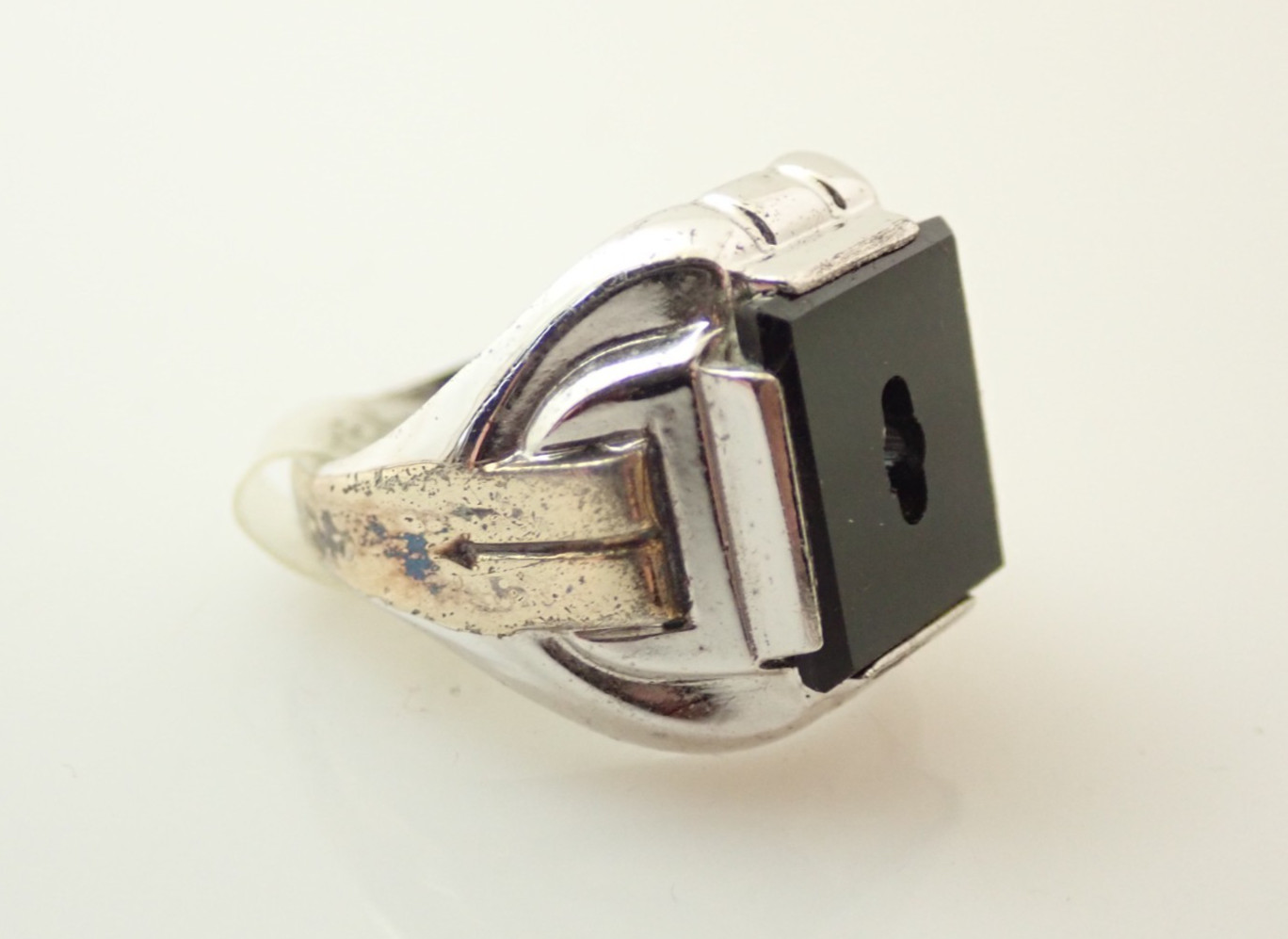 Vintage Deco Clark Coombs Sterling Onyx Signet Initial Emblem Ring NOS 6