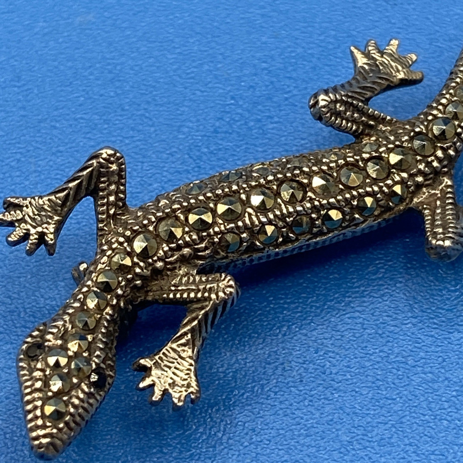 Lizard/Salamander vintage PIN Brooch Sterling Silver Marcasites signed 2.25″