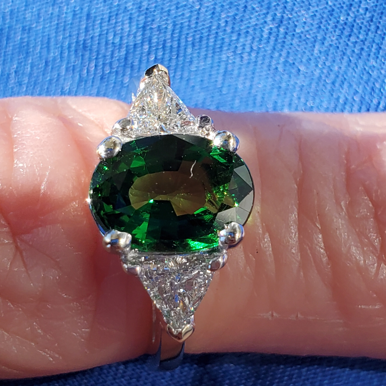 Original EARTH MINED Tourmaline DIAMOND Deco Engagement Ring 14K WHITE GOLD S 7