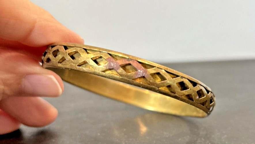 3 Brass/ Bronze Metal Bangle Bracelets w/ Pierced Patterns Designs Antique Look