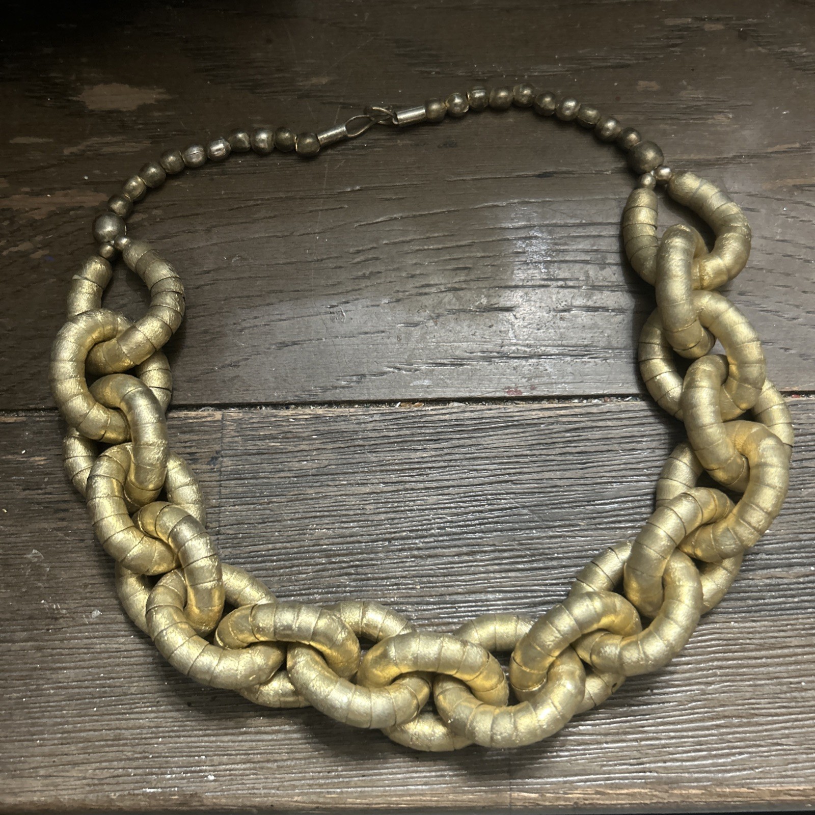Vintage Modernist Style Copper tone Curb Chain Collar Necklace Handcrafted