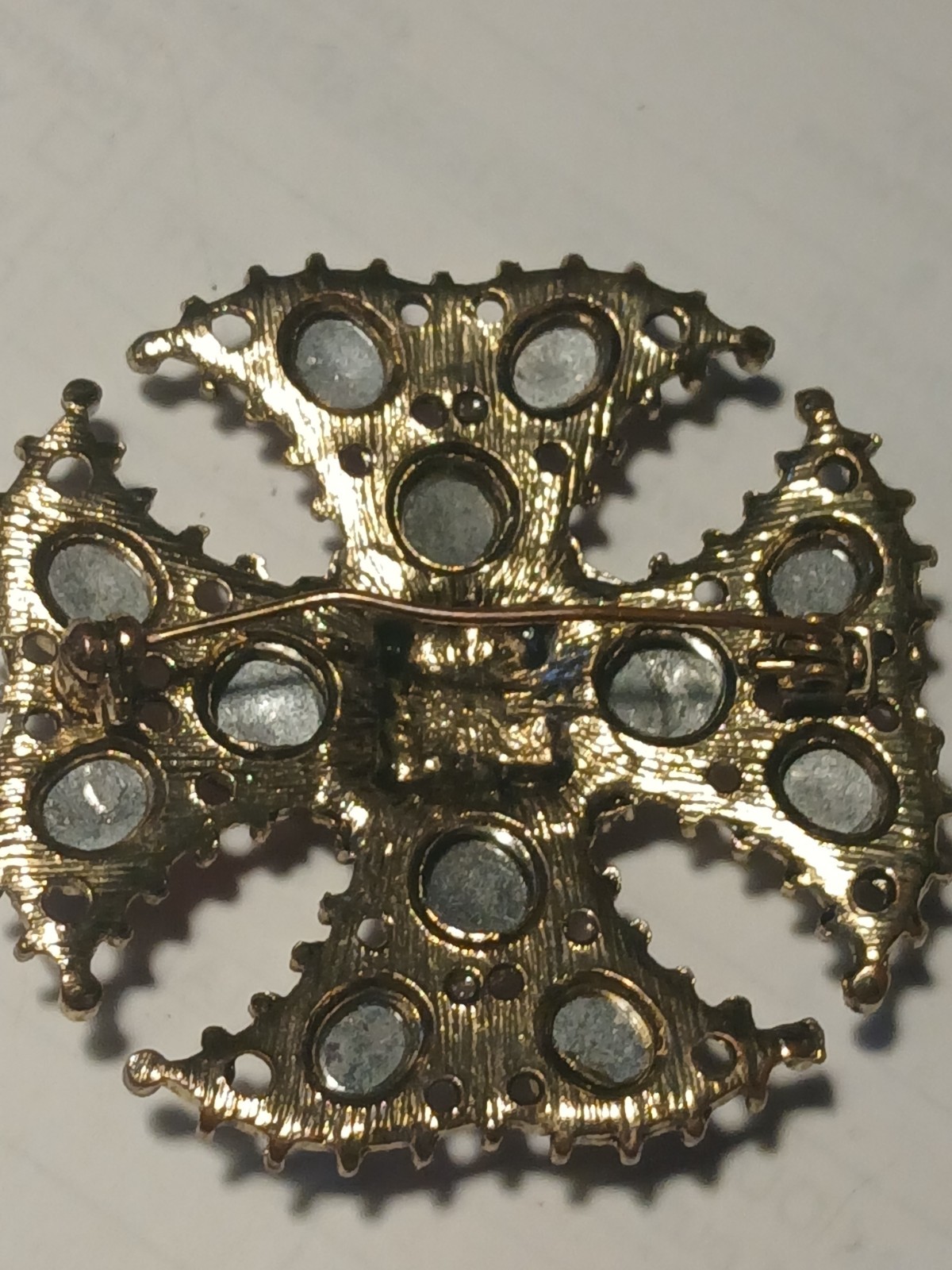 Vintage multi color moon glass in gold metal setting brooch/ pin