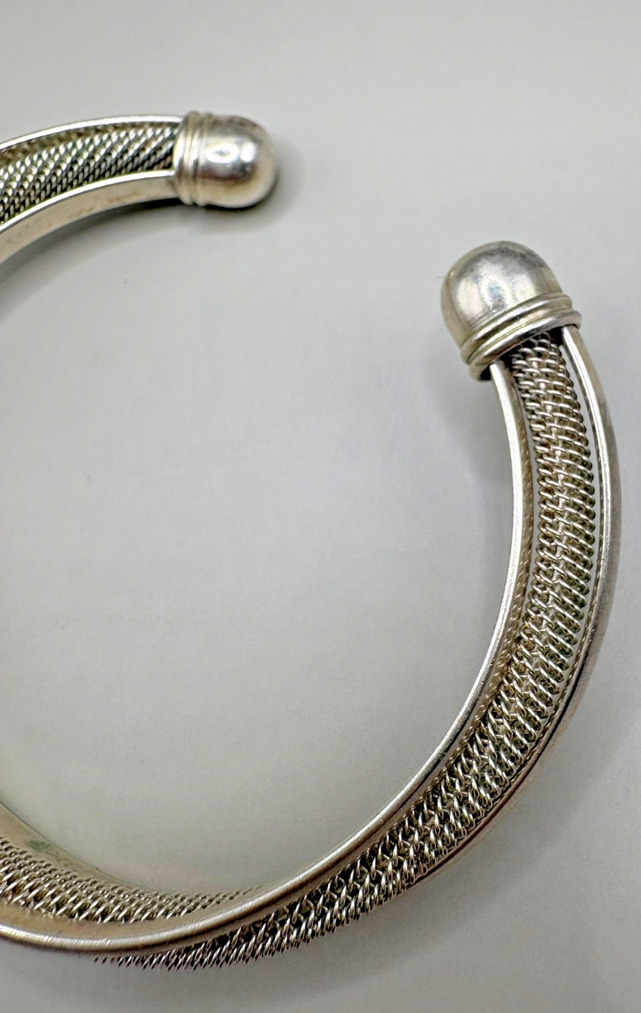 Sterling Silver Mesh Cuff Bracelet 925 Open Bangle Rope Weave 29g Vintage