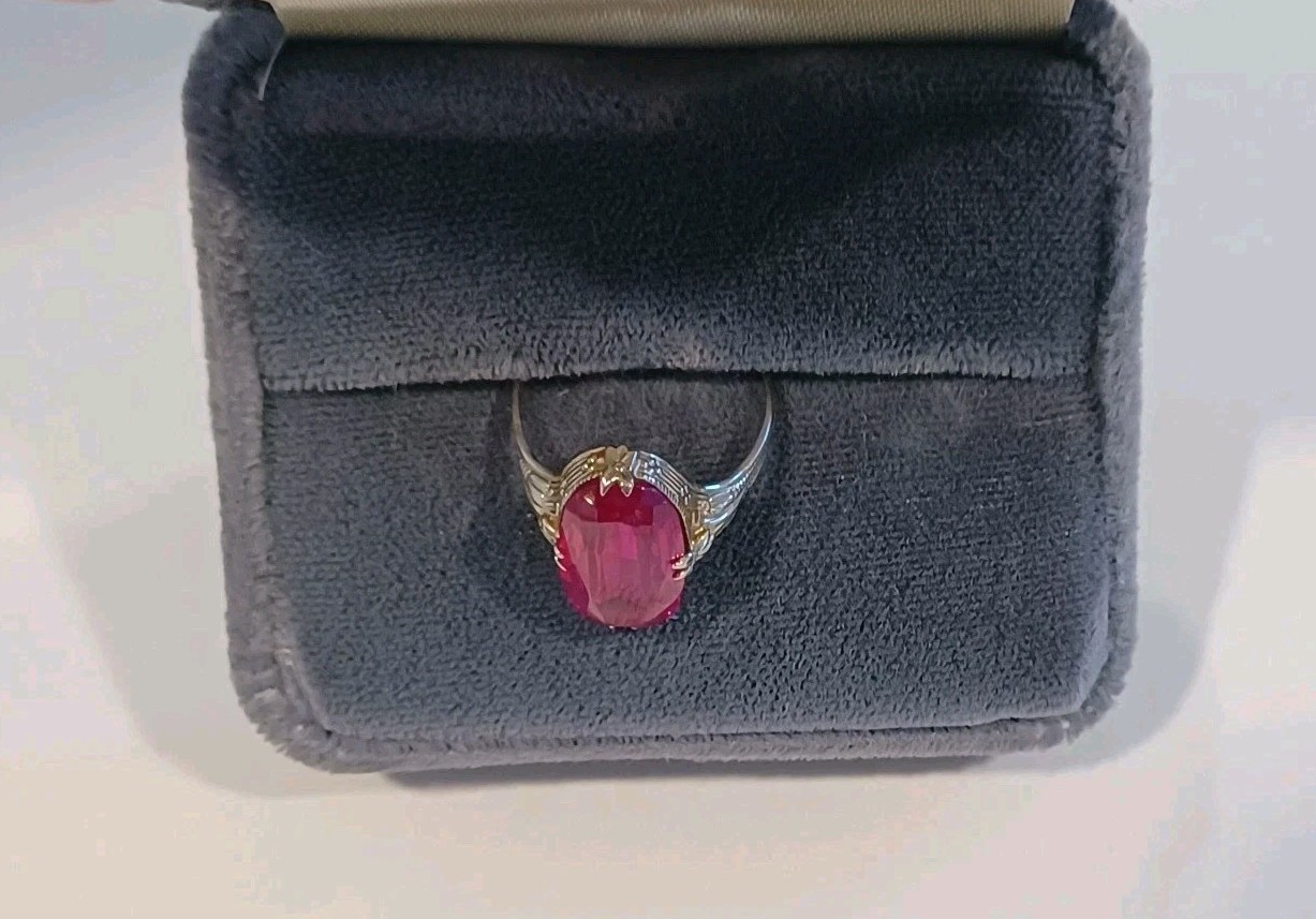 Vtg/antique 18k White Gold Large Pink Stone Size 6 Art Deco Excellent Condition