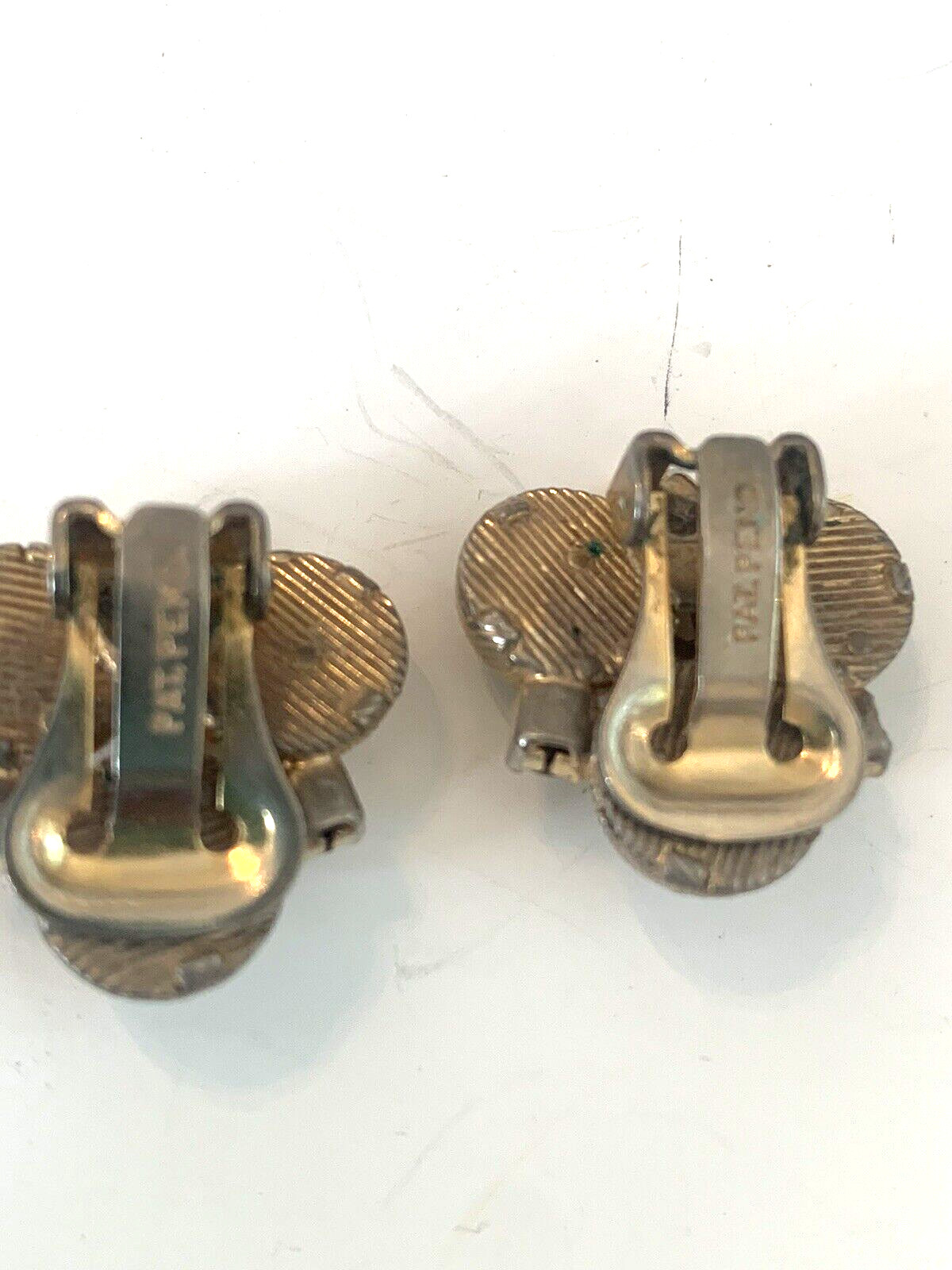 Earrings Clip On Huggie VTG Gold Tone Cluster Rhinestones Ribbed Domes Unsigned