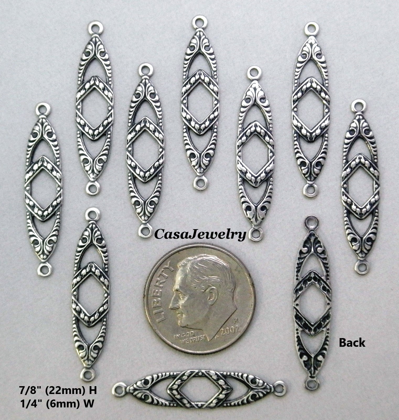 #1485 ANTIQUED STERLING SILVER PLATED ART NOUVEAU 2 RING CONNECTOR – 12 Pc Lot