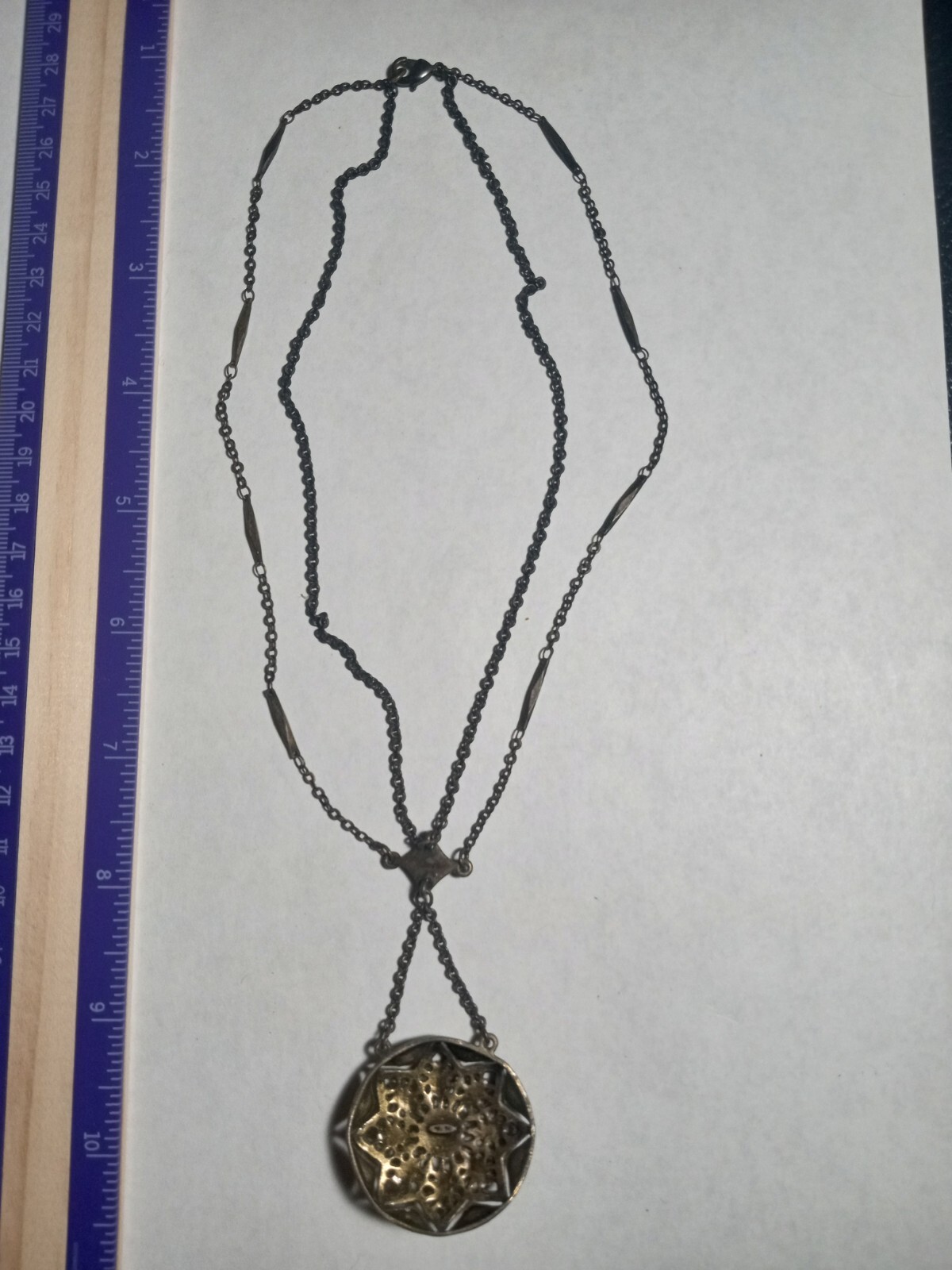 Vintage N A Green Enamel With Glass Accents Pendant Necklace