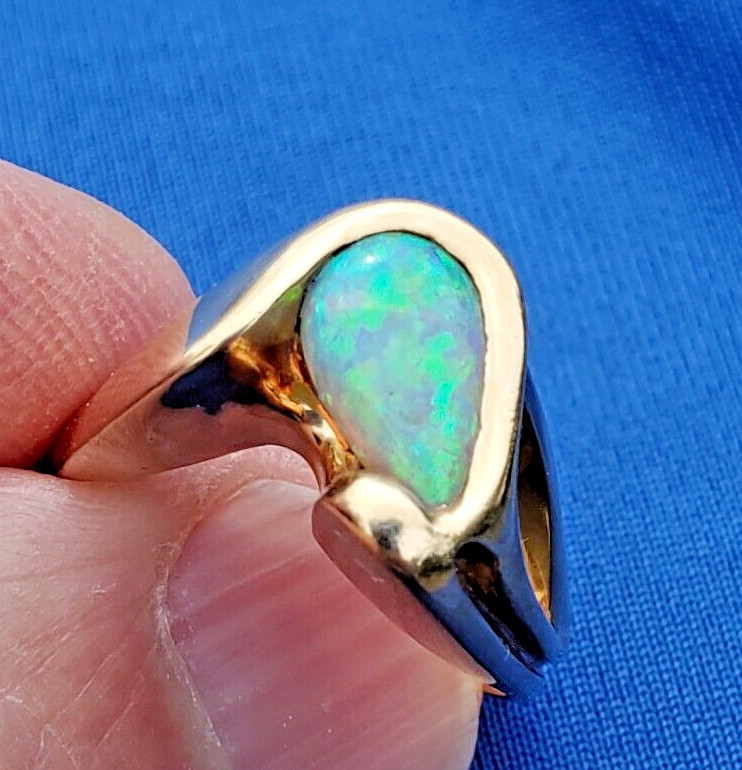 Original EARTH MINED OPAL Engagement Ring Sculptural Design Solitaire 14K GOLD 8