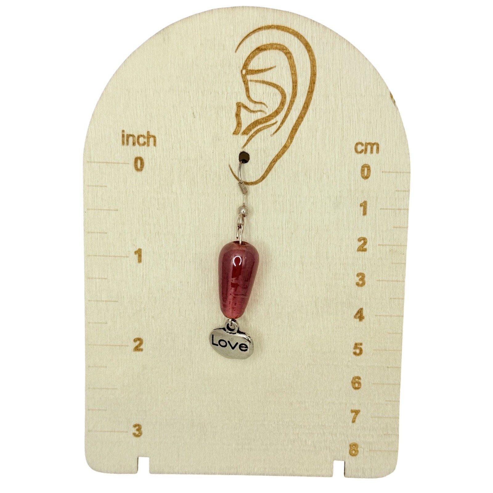 Red Earrings Art Glass Dangle 2” Beaded Love Charm Valentines Day