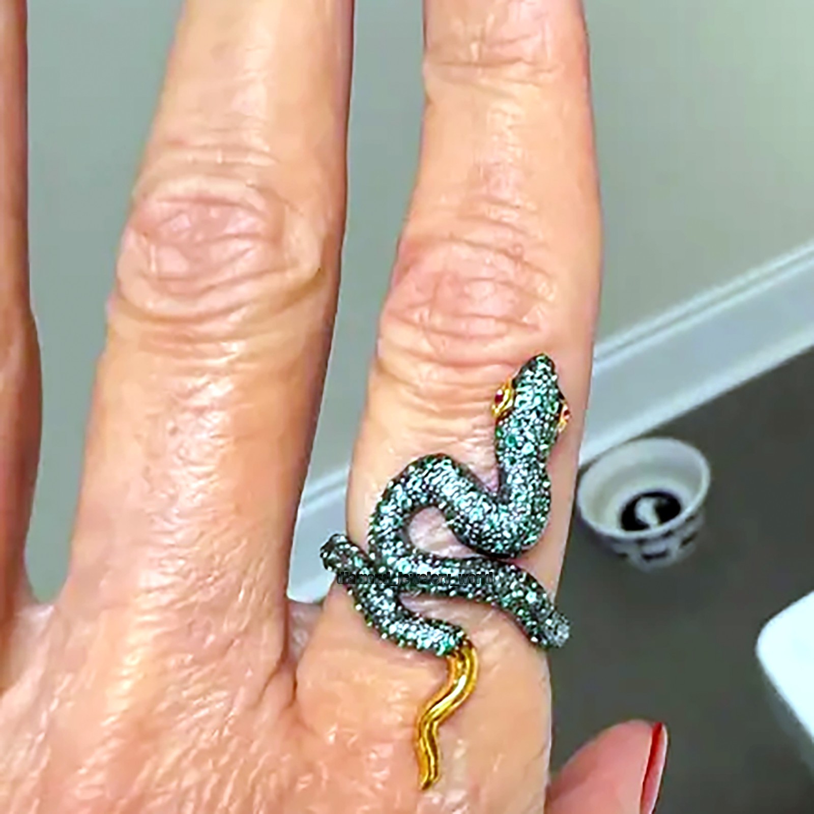 2.05ctw Rose Cut Diamond Ruby Studded Silver Vintage Stunning Snake Ring Jewelry