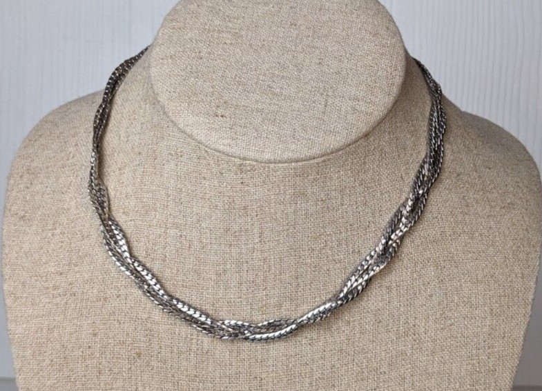 Vintage Jewelry set silvertone braided wheat chain necklace & braclet