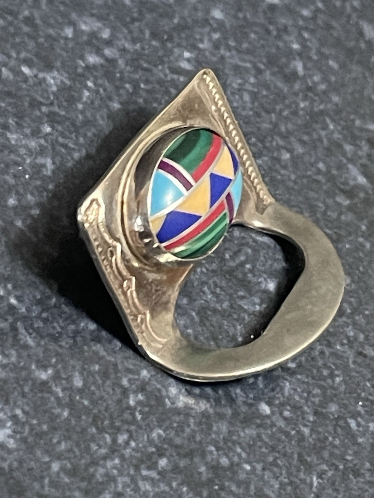 Vtg Ben Chavez Multi-stone Mosaic Sterling Eyeglass Holder Pin/Brooch N/A Navajo