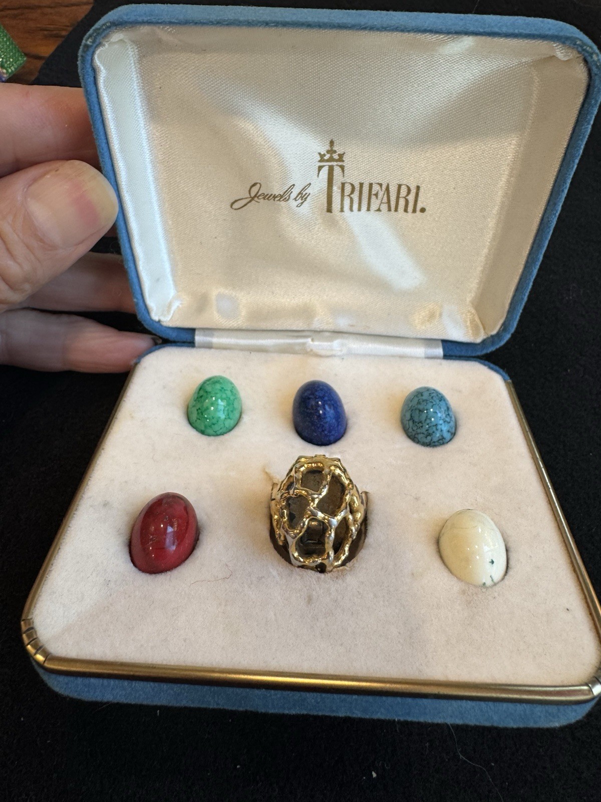 RARE 1960’s Crown Trifari Goldplated Ring Set in Original Box-See Description