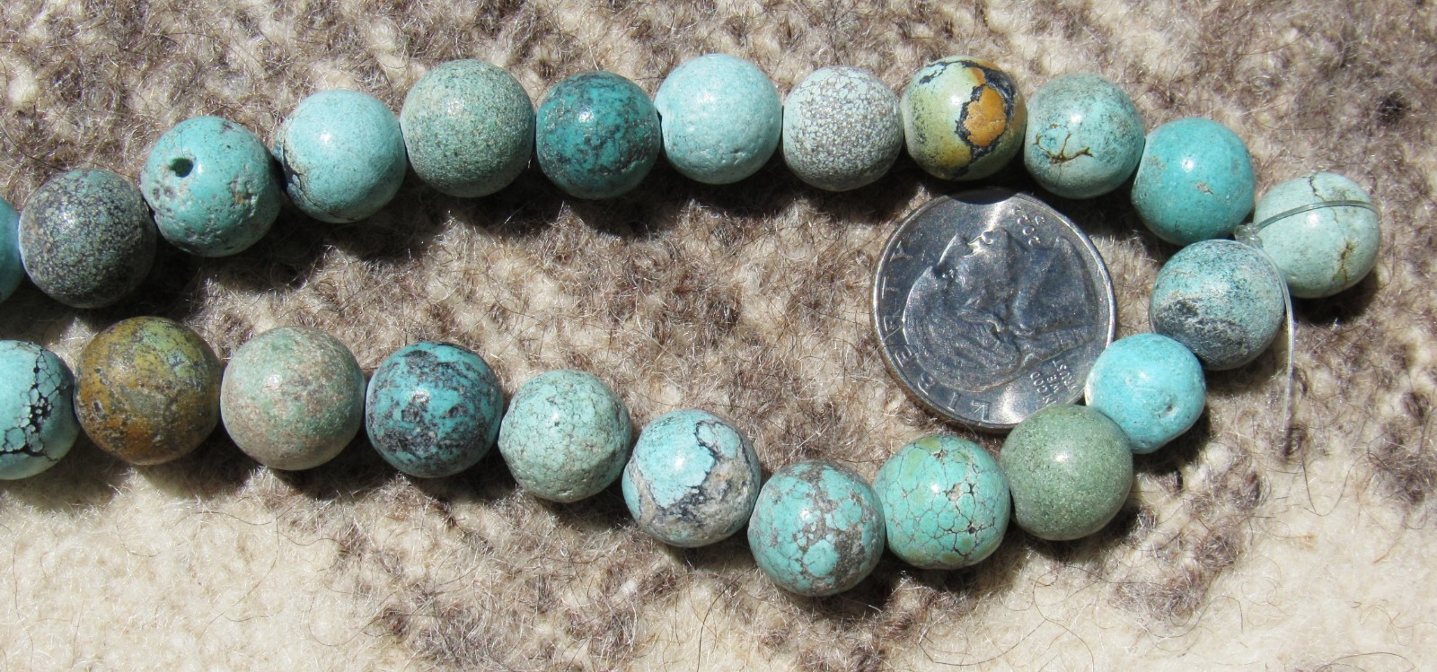 Fine Antique Vintage Chinese Natural Turquoise Bead Necklace 123Grams 29″ Hubei