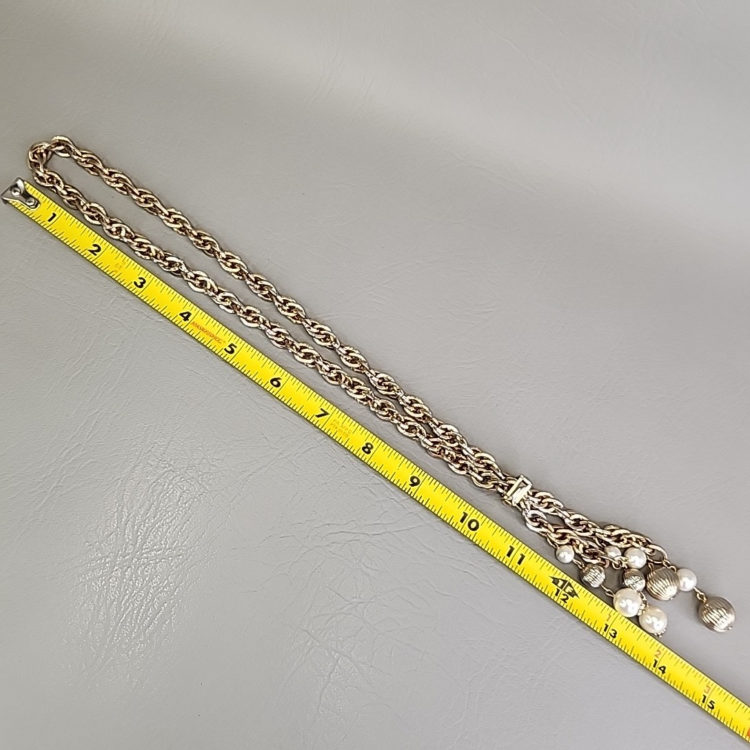 Vintage Slider Rope Necklace Tassel Faux Pearls Ribbed Ball Beads Chunky 28″