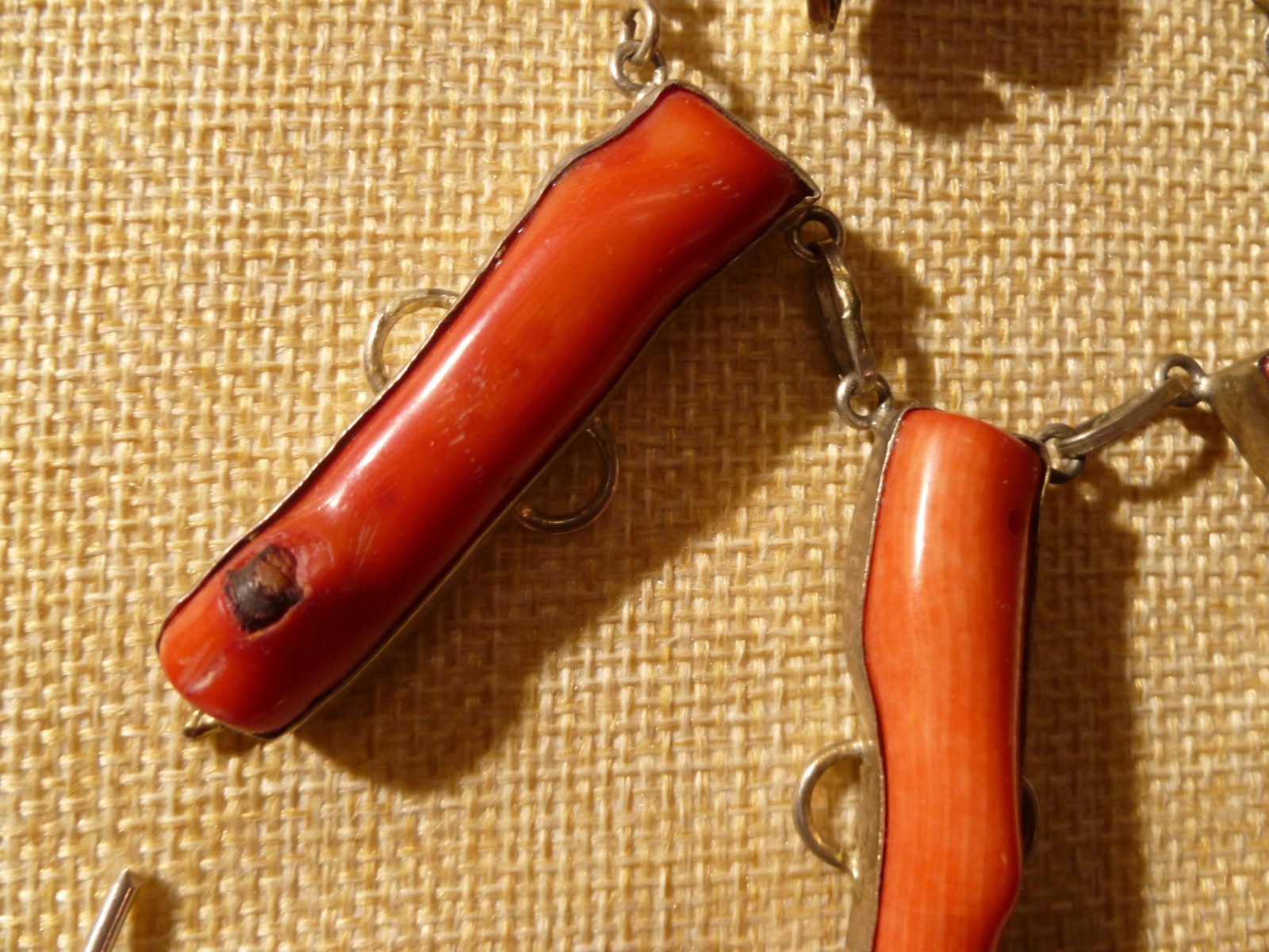 Contemporary Branch Raw Coral Necklace Bracelet Earrings Set On Sterling Silver
