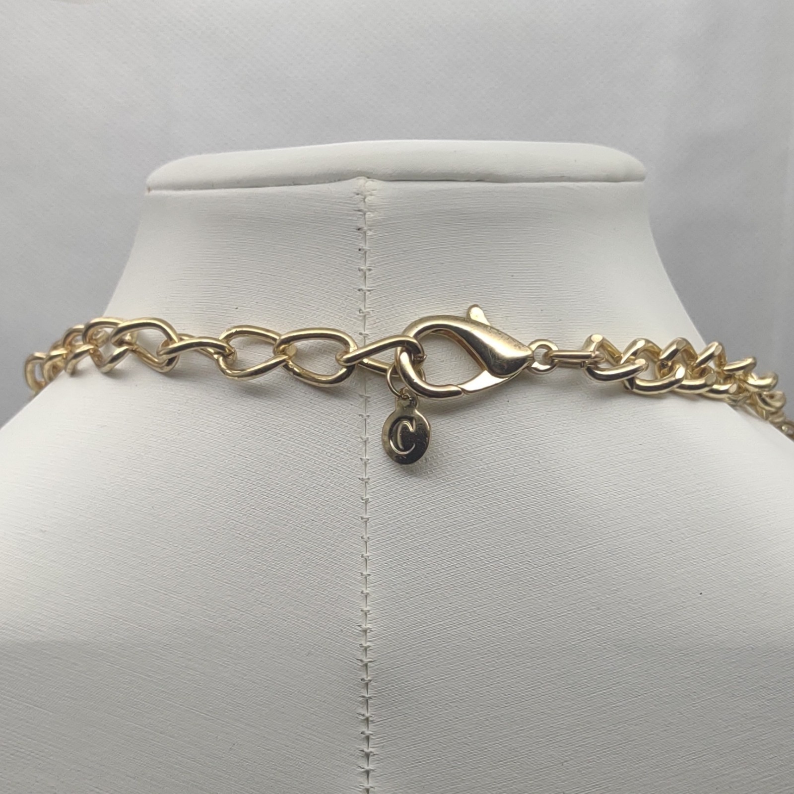 Chicos Gold Layered Chain Bib Necklace Long Adjustable