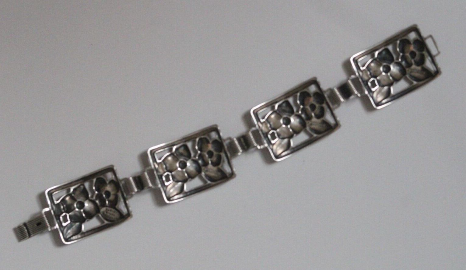 Vintage c. 1940’s Danecraft Felch & Co. Sterling Silver Floral Panel Bracelet
