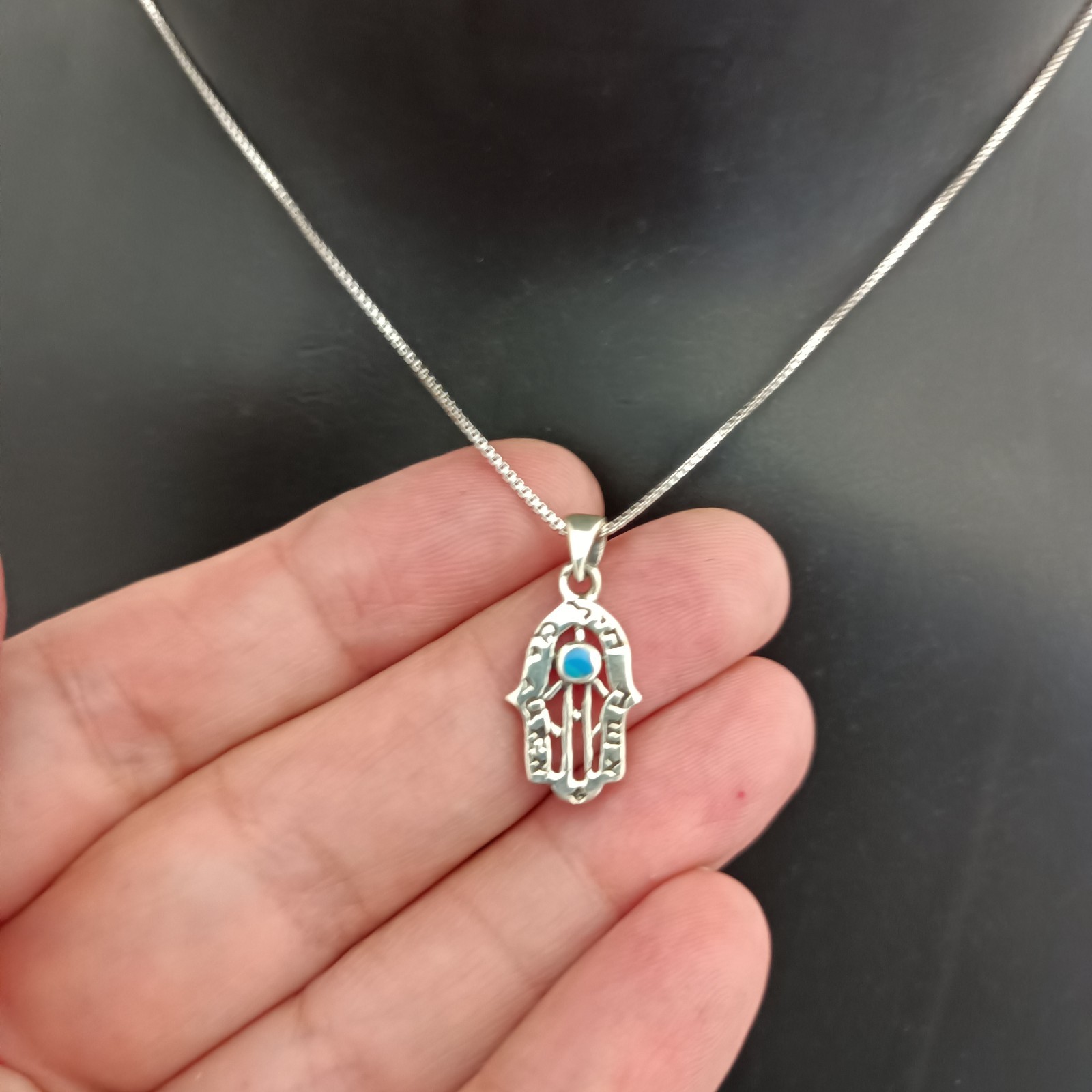 Sterling Silver Hamsa Necklace Eshet Chayil Blessing Meaningful Gift For Her 925
