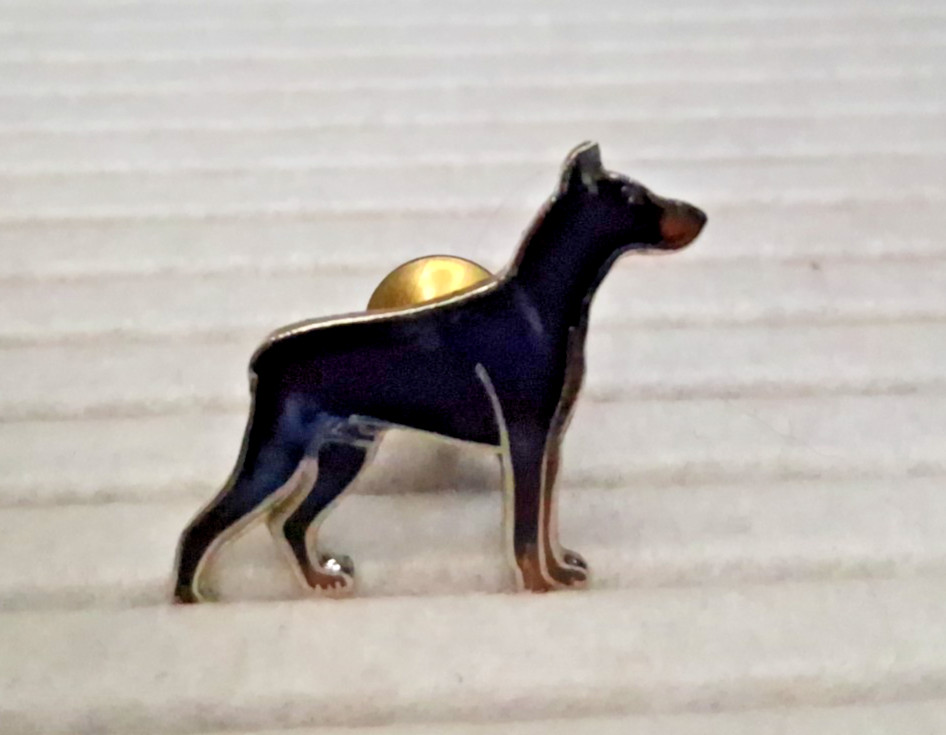 Vintage Mafco Collectible Dog Pin Doberman Brooch Silver Tone Blue Enamel Signed