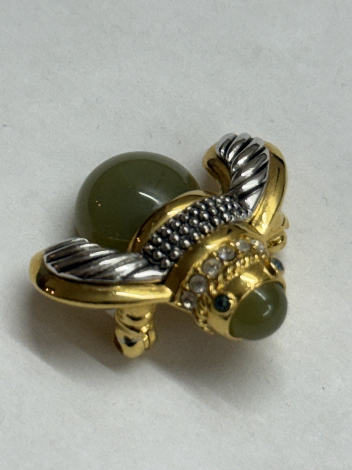 NEW Joan Rivers Jade Lucite DO IT NOW BEE PIN Brooch Crystal Gold Silver Green