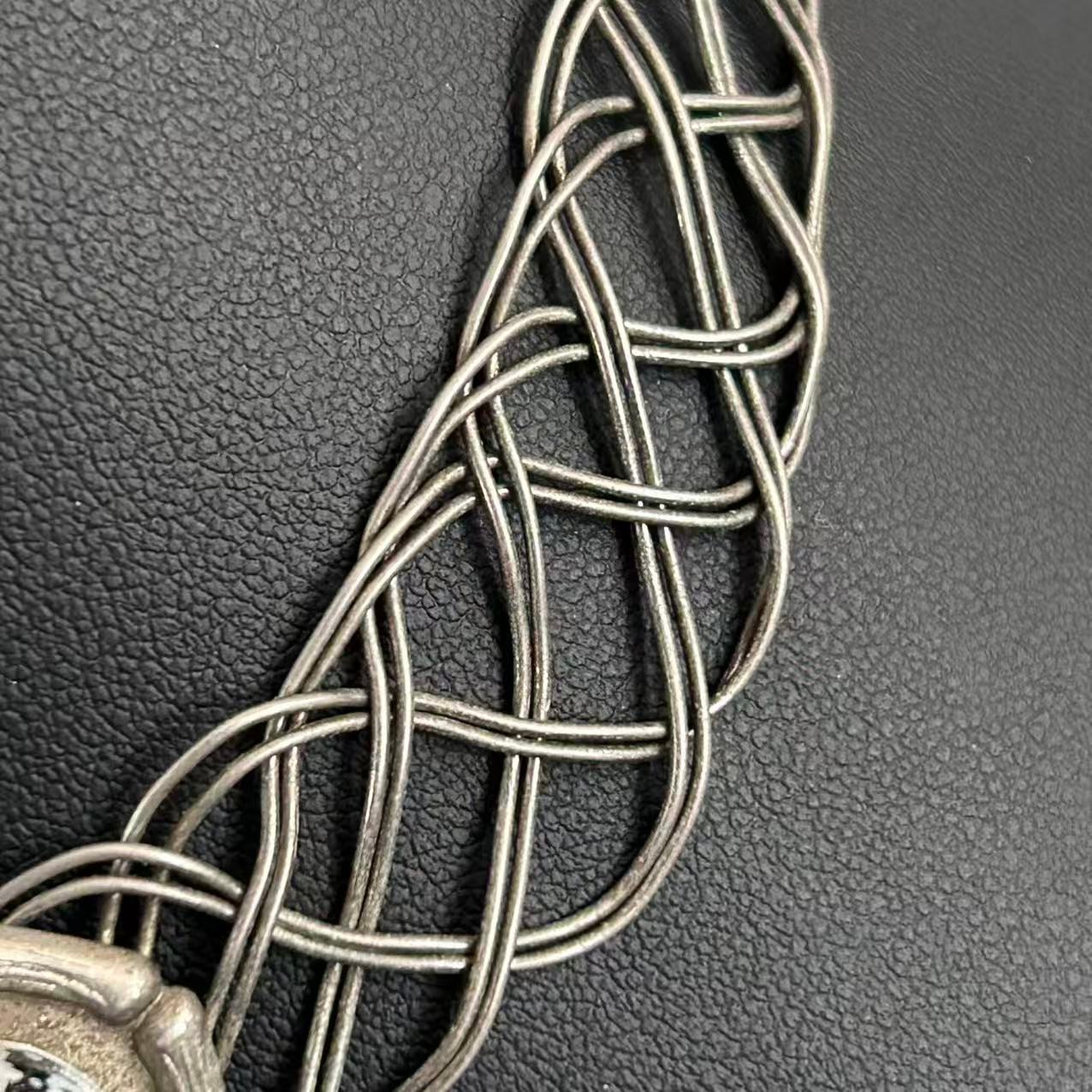 Vintage Woven Wire Mesh Choker Collar Necklace Silver Tone Black White Cabochon