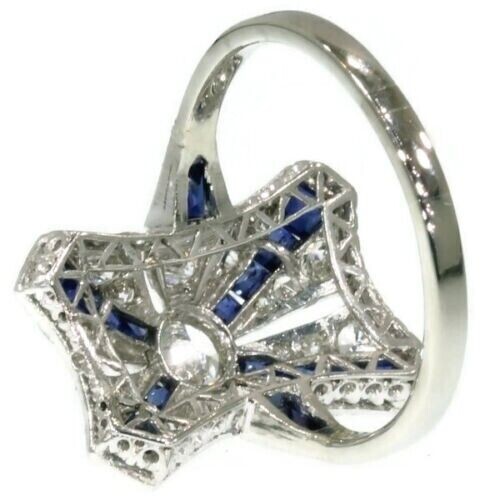 Art Deco 2Ct Sapphire & Lab Created Diamond Birthday 14K White Gold Filled Ring