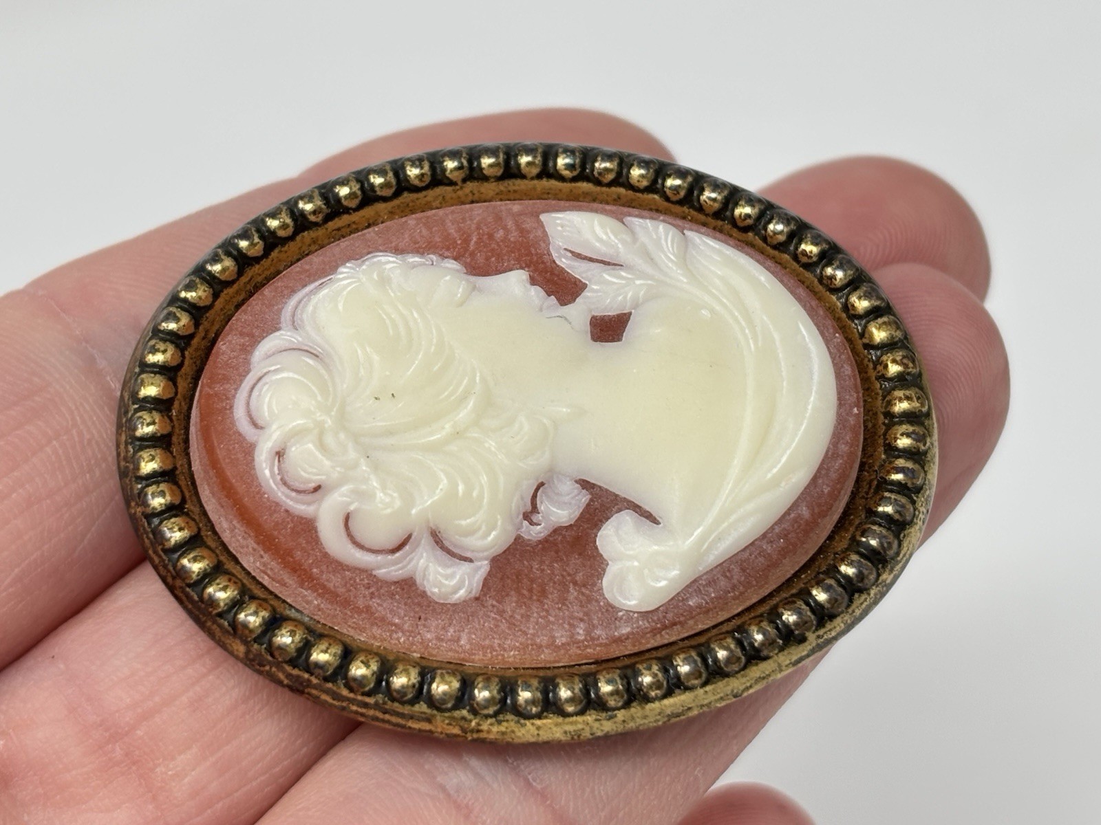 Vintage 60’s Large Faux Cameo Pin Brooch or Pendant 2″ Estee Lauder?
