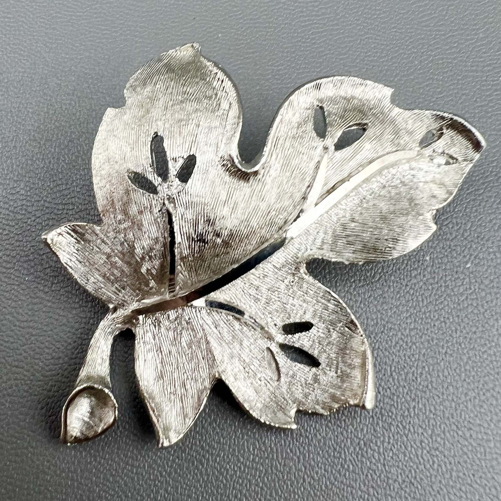 Vintage BSK Brooch Lot Leaf Feather Seaweed Faux Pearl Brushed Gold Tone Signed