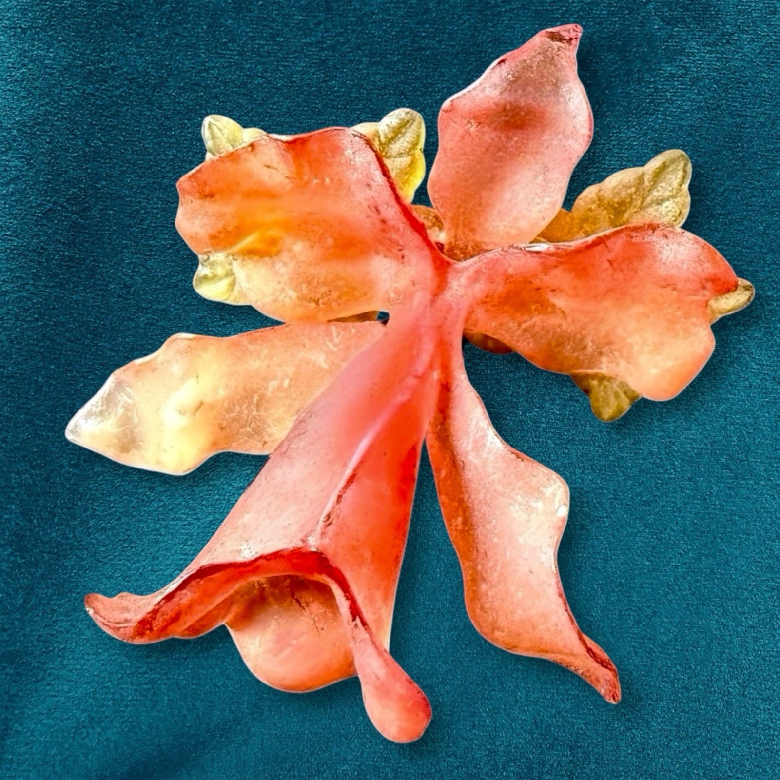 Cellulose Acetate Flower Brooch Pink Frosted Floral 1940s Vintage Orchid Pin