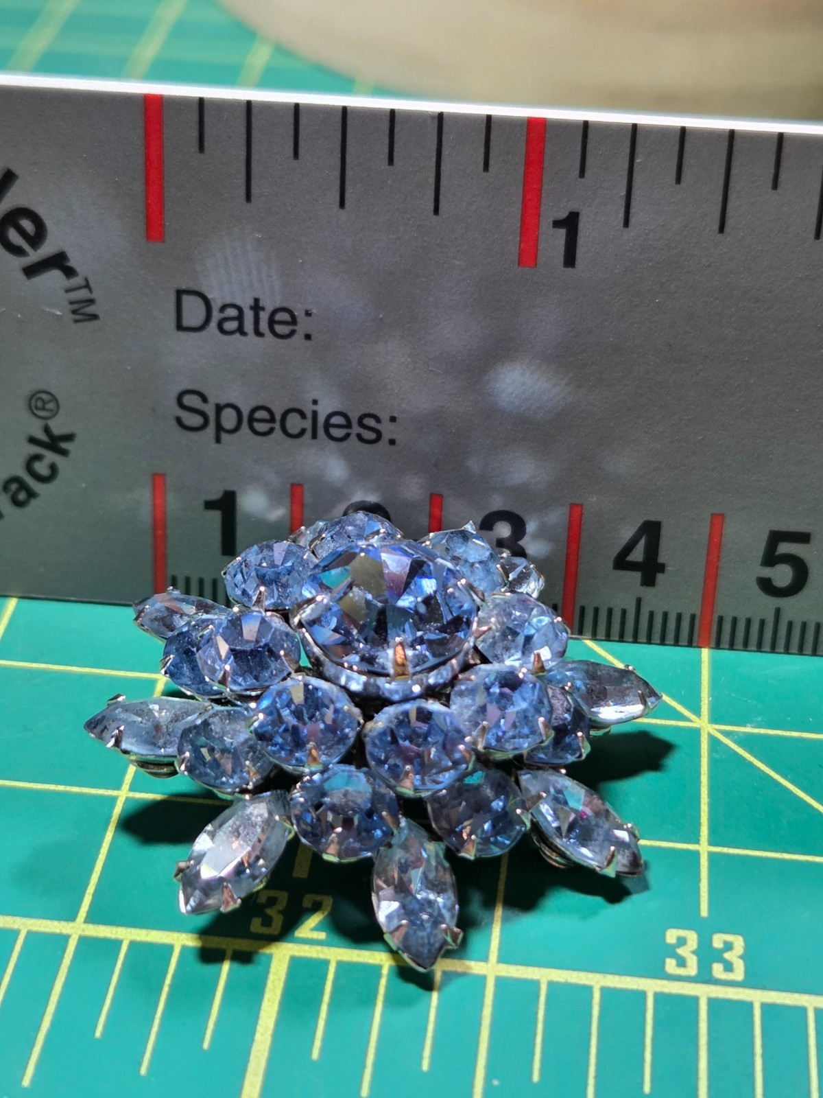 Vtg Coro Blue Crystal Starburst Rhinestone Brooch Silver Tone MCM 1.5″